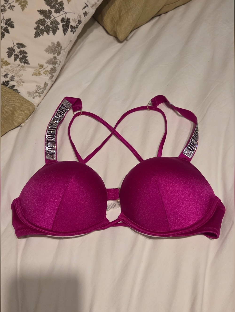 Victoria's Secret Fuchsia Push-Up Bra with Rhinestone-Strap Detail